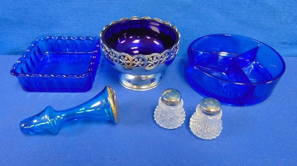 Cobalt Blue Pieces Stopper, Vintage Glass,