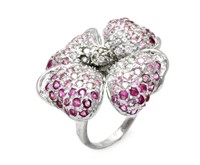 Sterling Silver Pink Crystal Clover Flower Ring