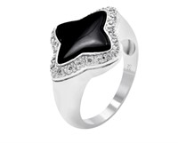 Sterling Silver Black Onyx Clover Crystal Ring