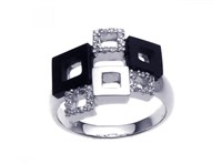 Sterling Silver Black Enamel Crystal Ring