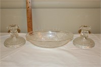 Pair of Sandwich Candleholders & Oval Bowl