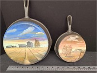Hand Painted Cast Iron Frying Pans Signed