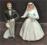 Vintage Ceramic Groom And Bridge Figurine Cake Top