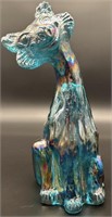 Fenton Teal Iridized Sitting Cat - Has Small Chip