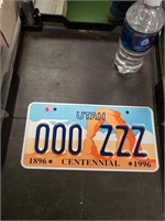 Utah 000 ZZZ Centennial License Plate