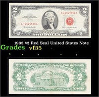 1963 $2 Red Seal United States Note Grades vf++