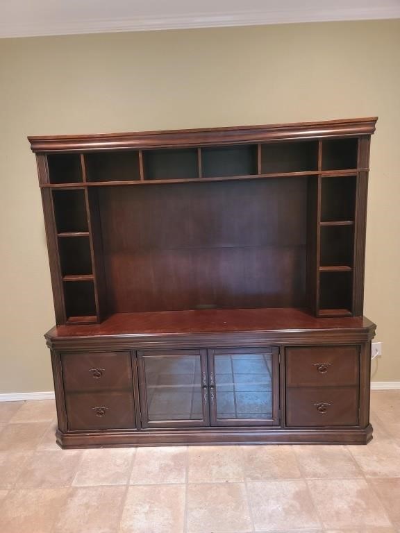 Large Wall Unit Entertainment Center Cherry Finish