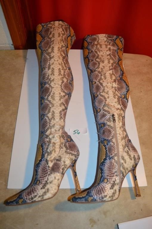 Synthetic Snake Skin Stiletto Thigh High Boots