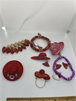 LOT OF RED HAT LADY PINS AND JEWELRY