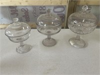3 glass compotes with lids