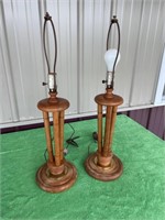 Pair of wooden MCM table lamps, 26"