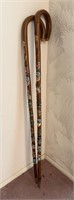 Two Vintage Walk Sticks / Canes with Badges