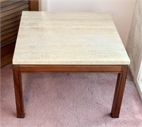 Vintage MCM Walnut Side table with Stone Top