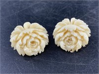 A Beautiful pair of old bone floral earrings