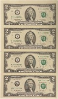 Uncut Sheet (4) 2013 $2 FR Notes