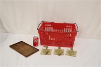Vintage Decor Tiles, Tray & Shopping Basket