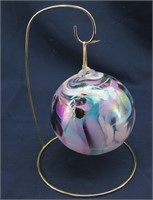 Hand Blown Art Glass Ball Ornament w/ Stand