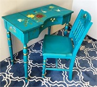 66-HANDPAINTED DESK AND CHAIR (BLUE FLORAL)