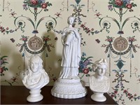 Pair busts and porcelain figural lamp base