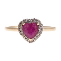 A Lady's Heart Shaped Ruby & Diamond Ring in 14K