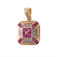 A Lady's Ruby and Diamond Pendant in 14K Gold