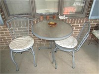patio table w/2 chairs & items