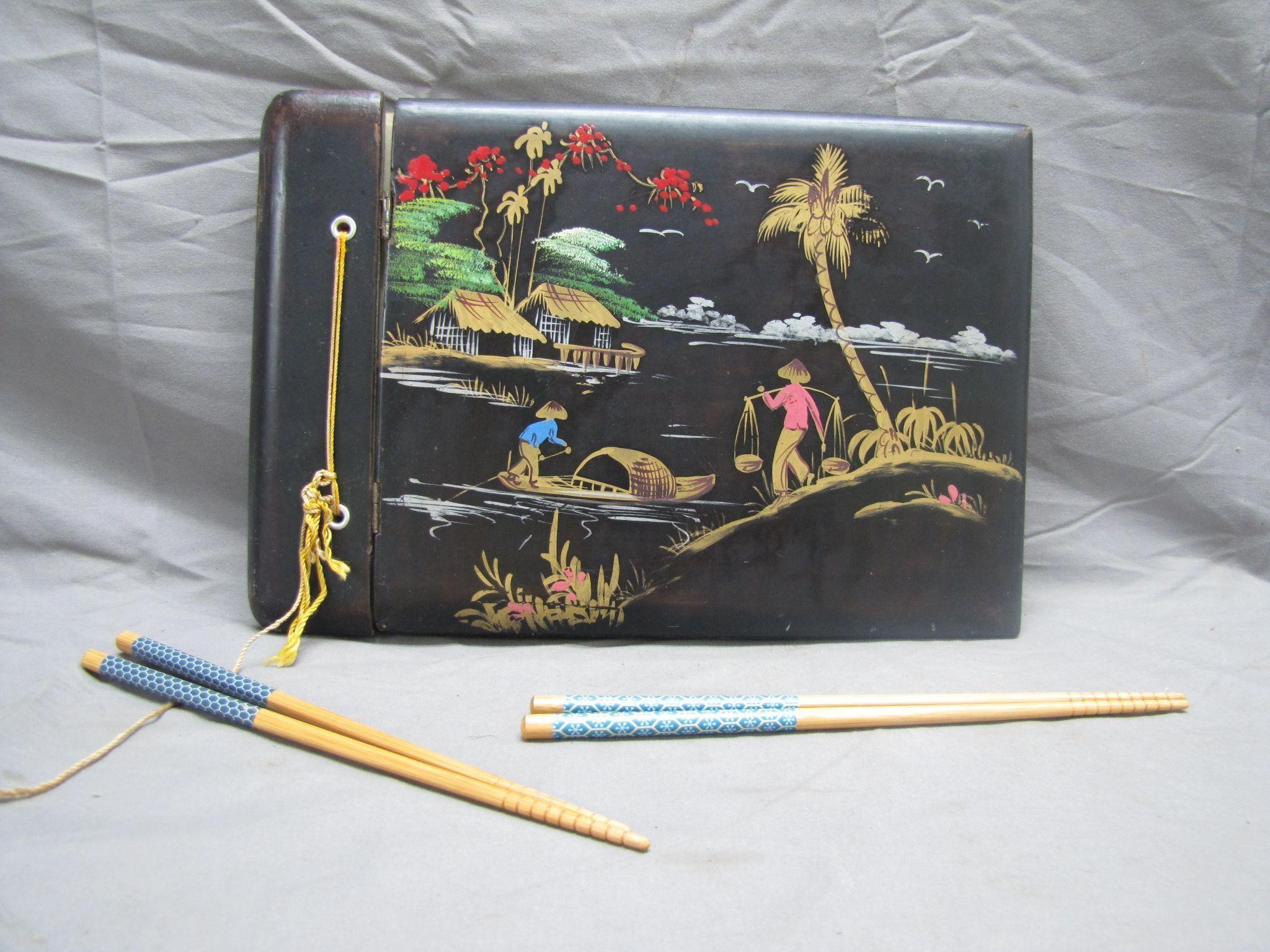 Vintage Vietnamese Lacquered Wooden Photo Album