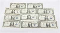 12 NICE $1 SILVER CERTIFICATES - SEVERAL UNC