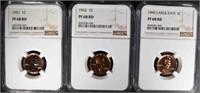 1957, 60 L.D. & 62 LINCOLN CENTS, NGC PF-68 RED