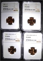 (2) 1960 L.D. & (2) 1962 LINCOLN CENTS, NGC PF68RD