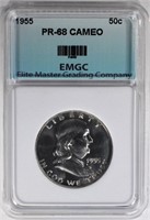 1955 FRANKLIN HALF, EMGC SUPERB GEM+ PROOF CA