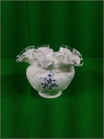 Fenton Handpainted White Fluted Vase