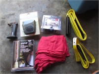 tow straps,shop rags,tool  & items