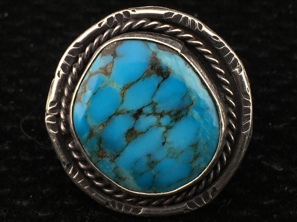 Sterling Silver Indian Ring w/Turquoise sz 7.5