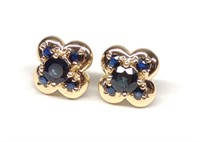 14K Gold Synthetic Sapphire Post Earrings