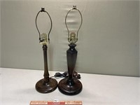 TWO VINTAGE WALNUT TABLE LAMPS NEED SHADES