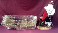 Santa Golf Caddy & Gold Metal Sled W/ 2 Reindeer