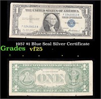 1957 $1 Blue Seal Silver Certificate Grades vf+