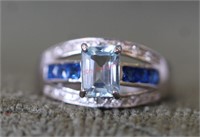 Sterling Genuine Blue Topaz & Diamond Ring