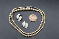 Vintage DA Sterling Earrings & Faux Pearl Necklace