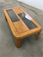 Oak 4’ x 2’ coffee table with glass inserts