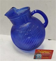 Cobalt ribbed pitcher