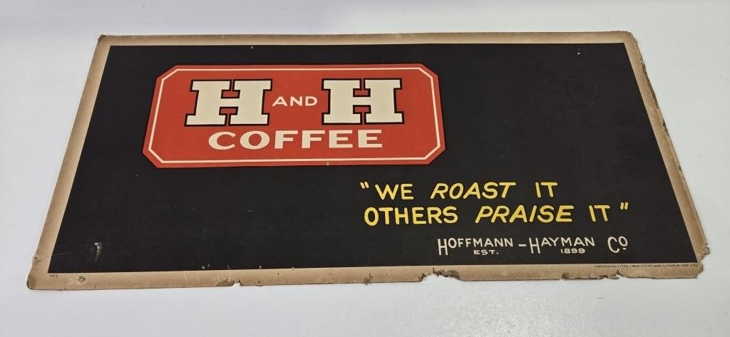 19" X 9" Vintage H&H Coffee Cardboard Advertise
