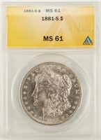Coin 1881-S Morgan Silver Dollar ANACS MS61