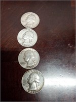 Two 1954s and two 1956 silver quarters