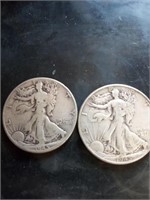 2 1945 liberty silver half dollars