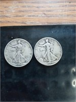 Two 1945 Liberty silver half dollars