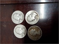 1 1940 and 3 1945 silver quarters