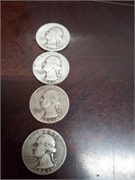 Lot of four 1941 silver quarters