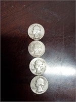 1 1947 and 3 1950 silver quarters